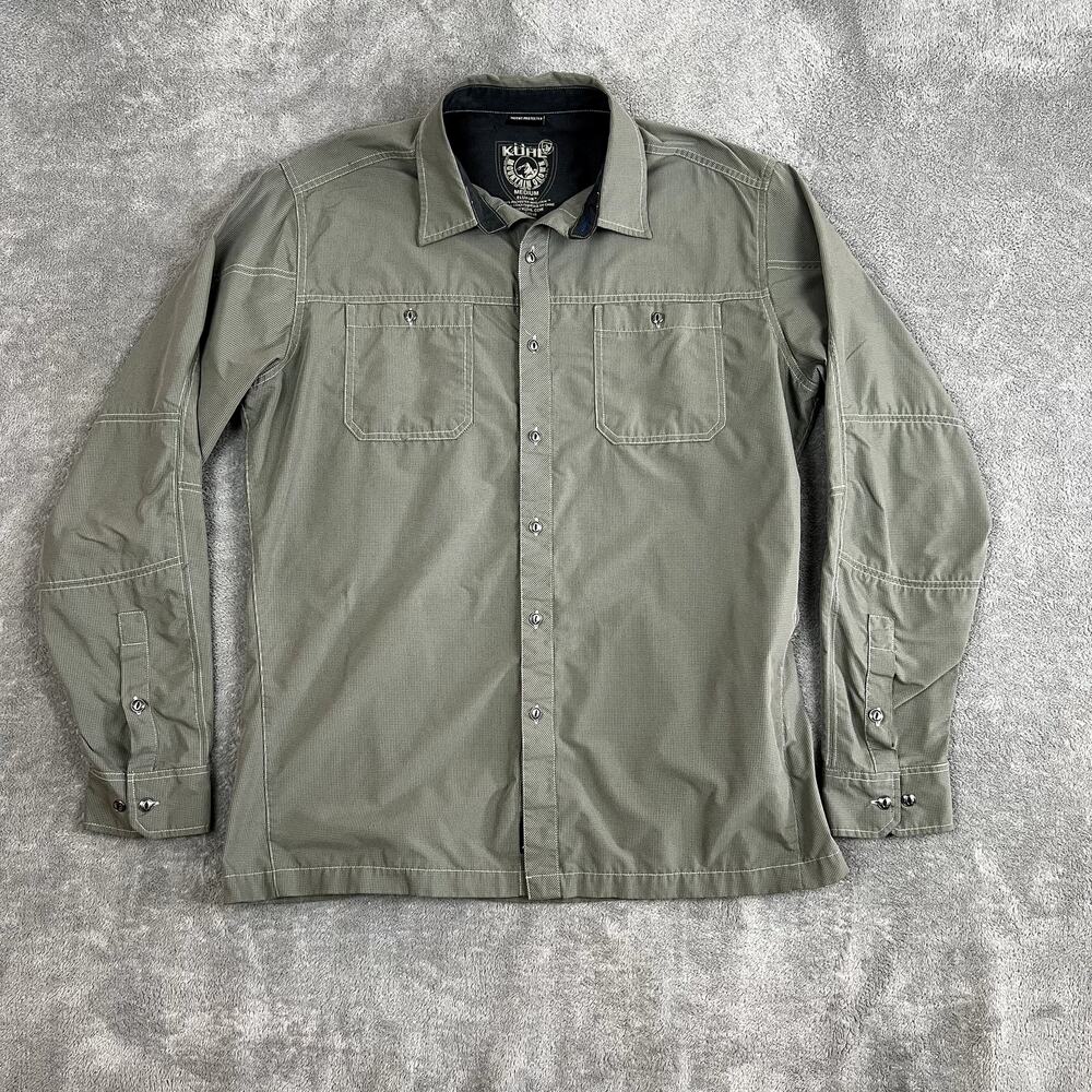Kuhl Long Sleeve Button Down Shirt Mens M Eluxur Green/Gray Performance - Picture 1 of 10